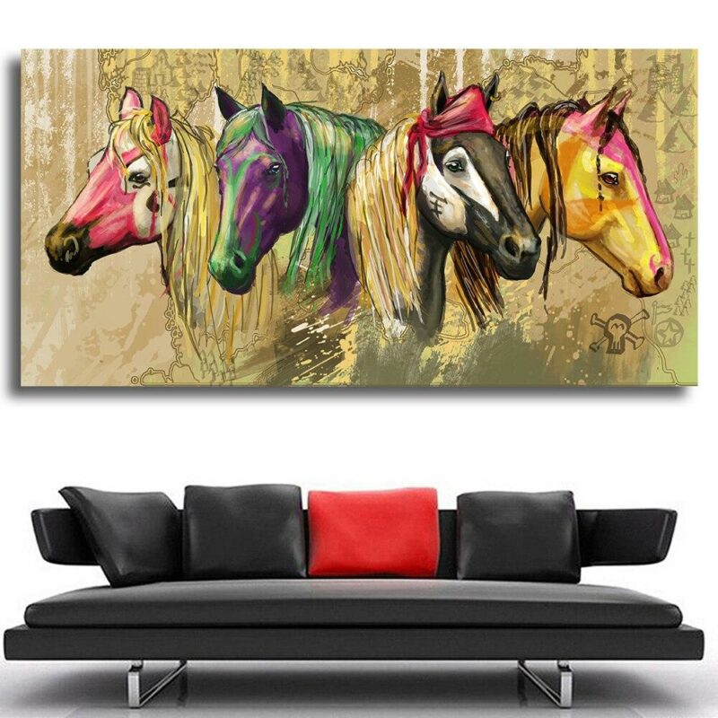 tableau chevaux abstrait multicolore